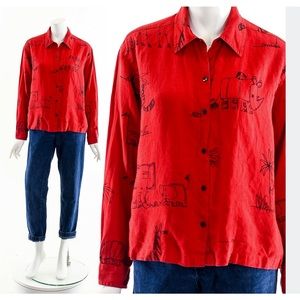 Chico’s linen safari theme button down shirt